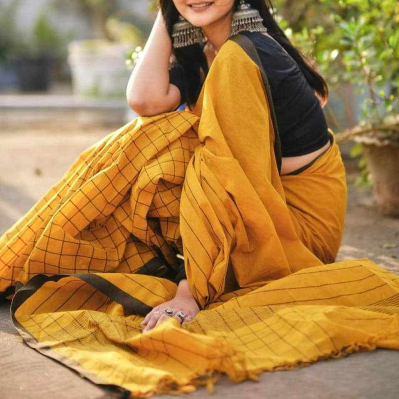 Pure Tangail Yellow Cotton Saree - Authentic Handloom Bengal Tant Saree Online price in BD 2