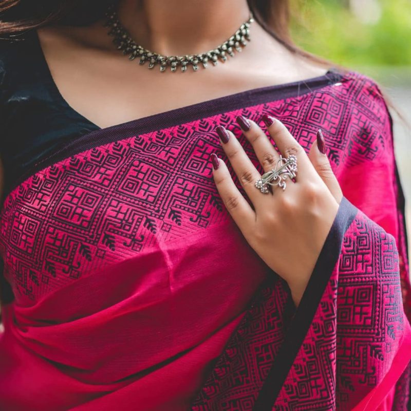 pure Tangail cotton red saree with blouse piece